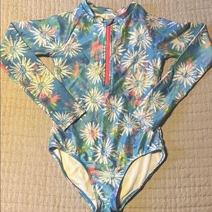 Cat & Jack Girls' Long-Sleeve Floral One-Piece Swimsuit - Blue, White, Pink